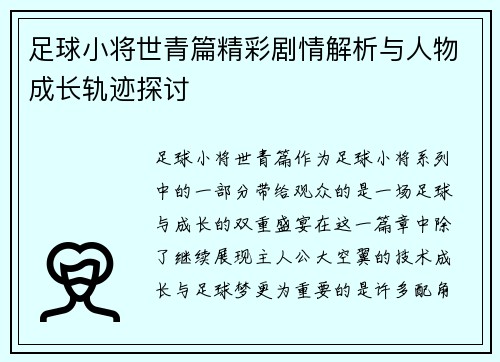 足球小将世青篇精彩剧情解析与人物成长轨迹探讨
